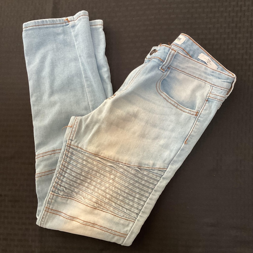 Ring Of Fire‎ Jeans Boys 16 Slim Light Wash Blue Moto Biker Skinny Stretch Denim